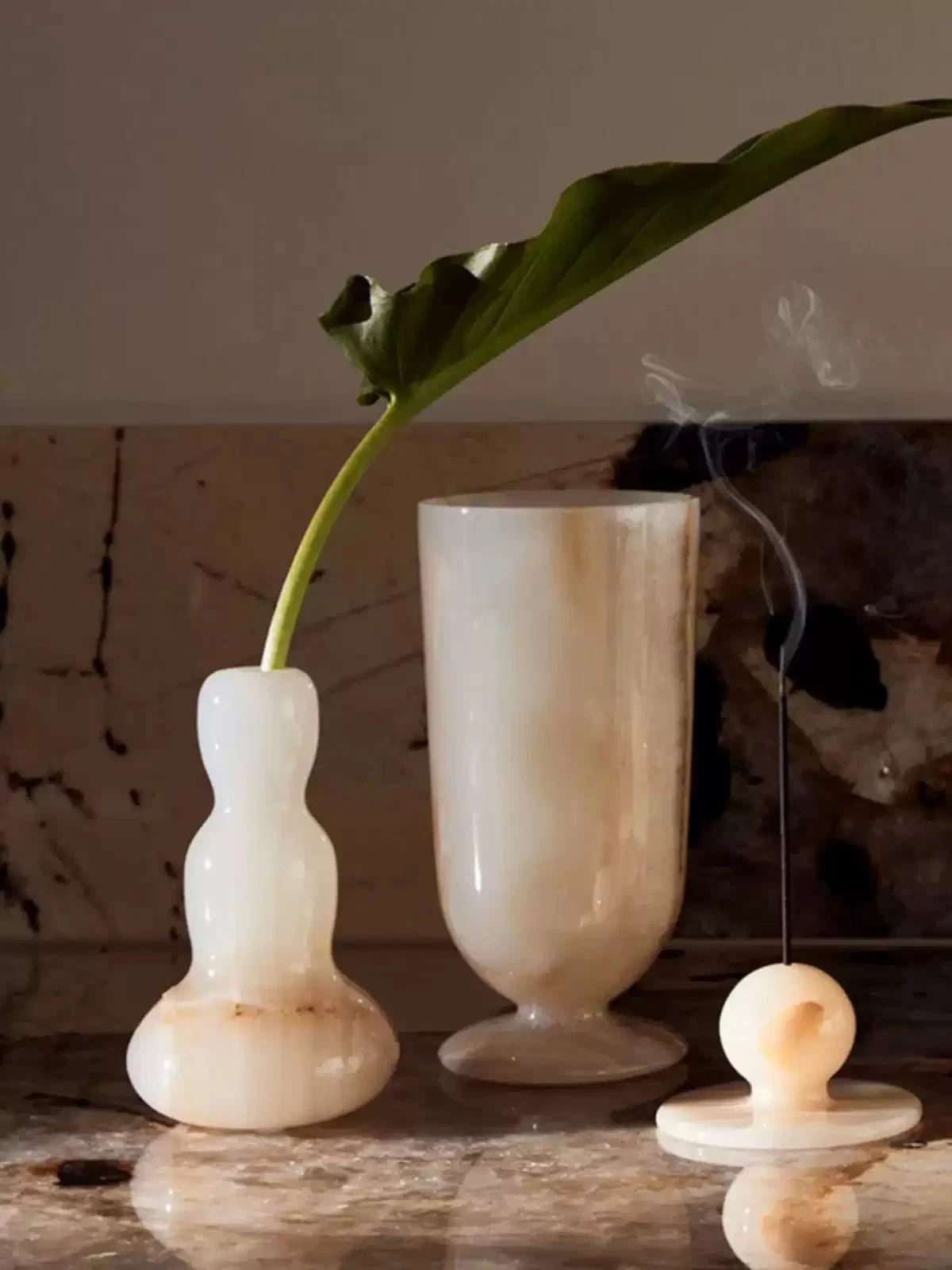 Small Jade Vase Table Lamp in Natural Stone for Ambient Lighting