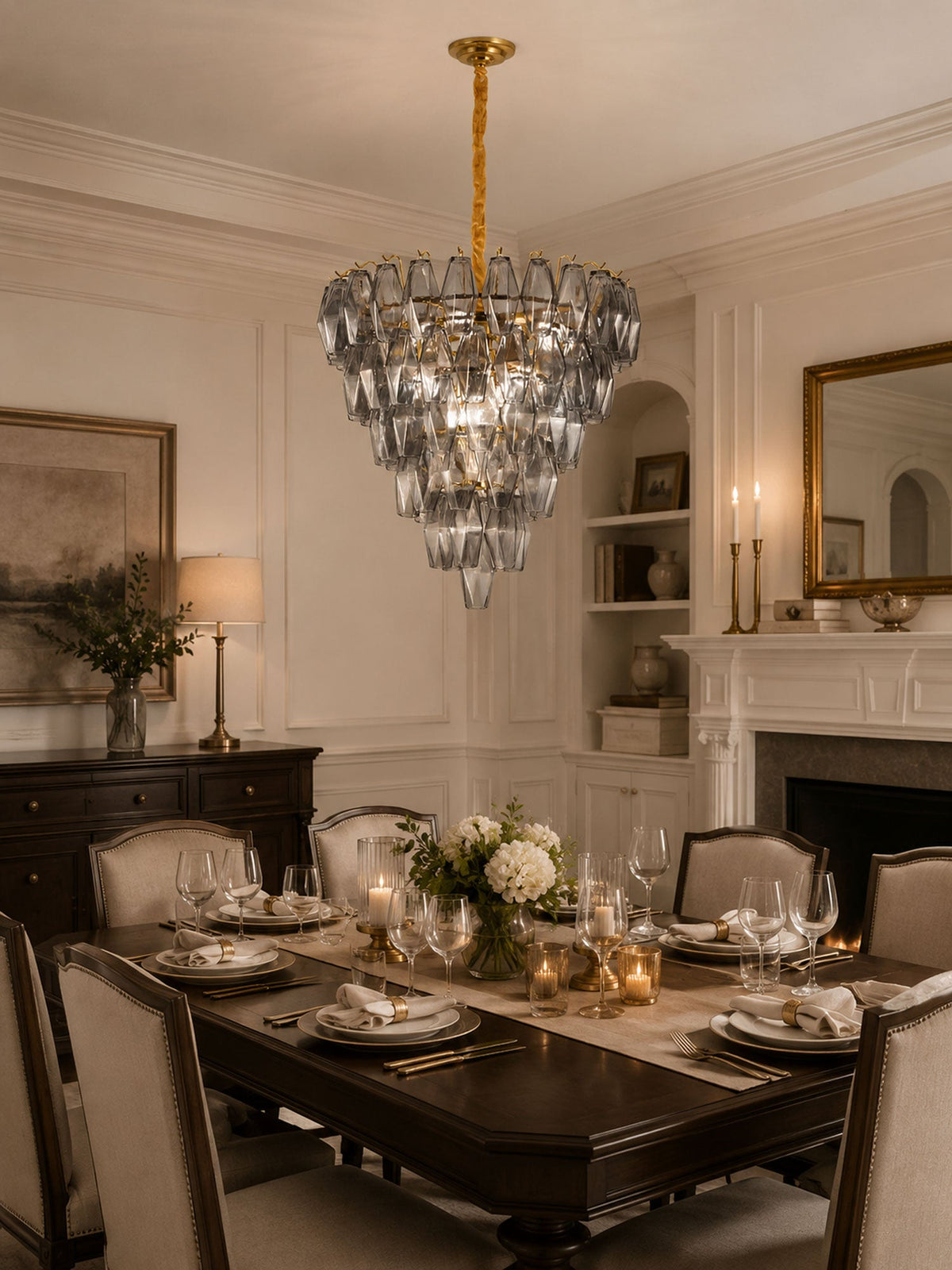 Smoke Gray Empire Chandelier – Hand-Cut Glass Pendant Light