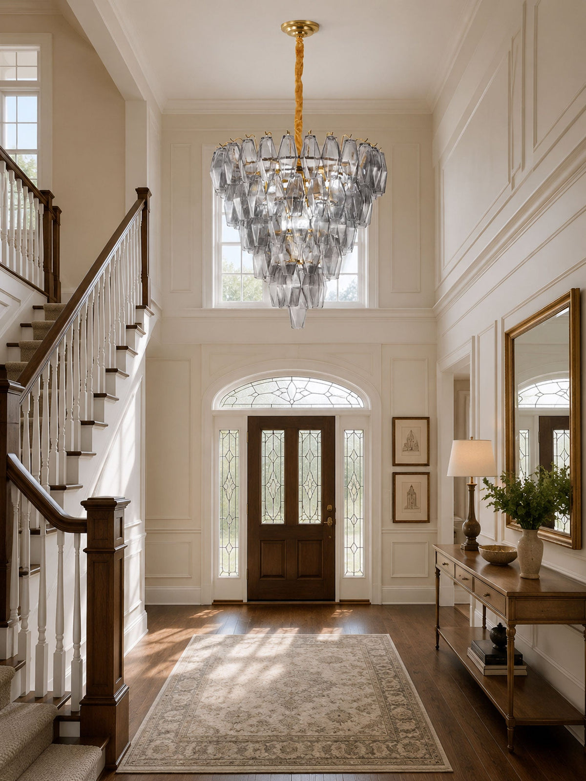 Smoke Gray Empire Chandelier – Hand-Cut Glass Pendant Light