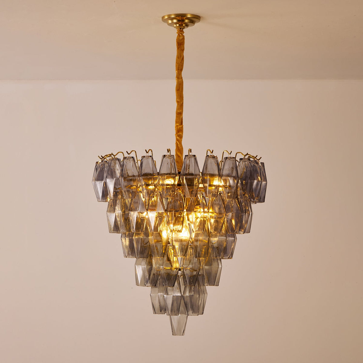Smoke Gray Empire Chandelier – Hand-Cut Glass Pendant Light