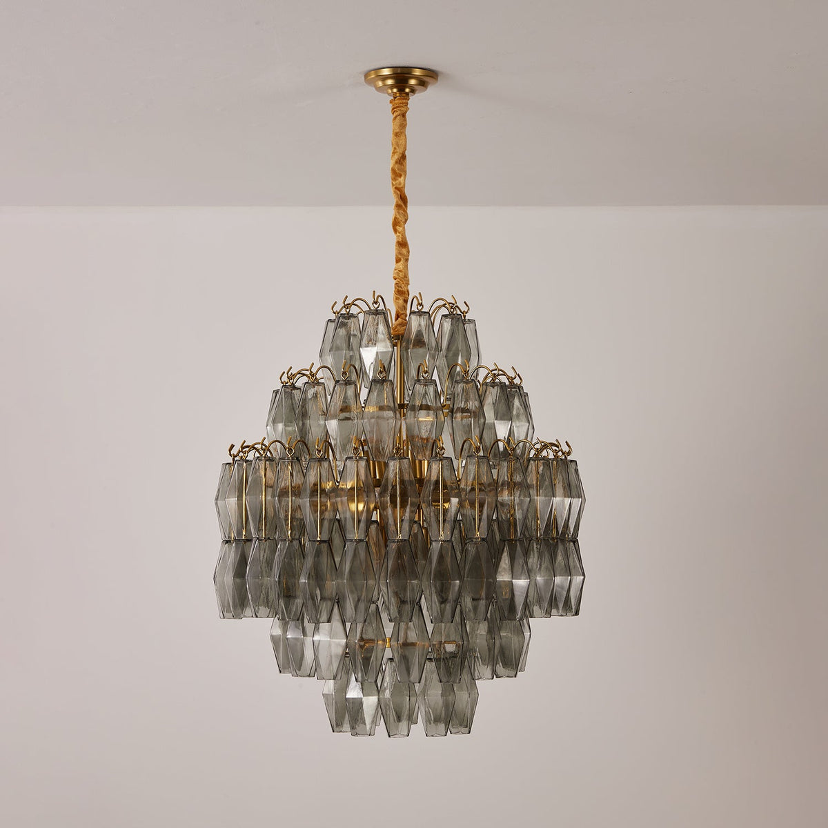 Smoke Gray Prism Round Chandelier in Gold Finish