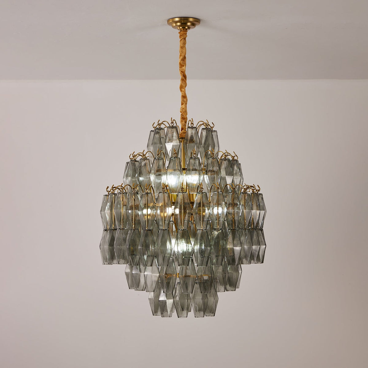 Smoke Gray Prism Round Chandelier in Gold Finish