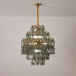Smoke Gray Prism Round Chandelier in Gold Finish