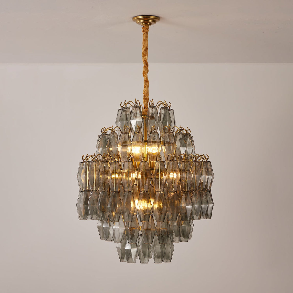 Smoke Gray Prism Round Chandelier in Gold Finish