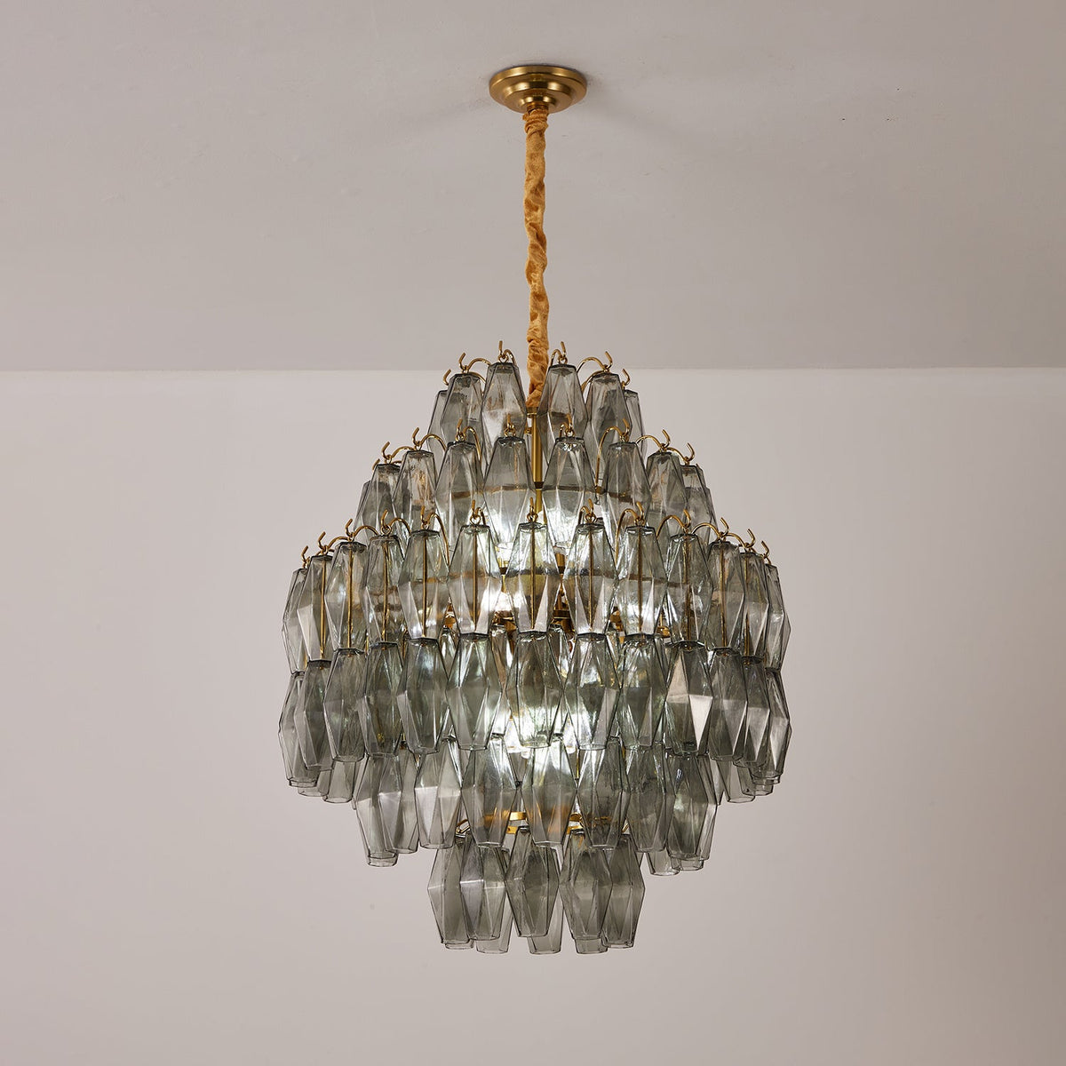 Smoke Gray Prism Round Chandelier in Gold Finish