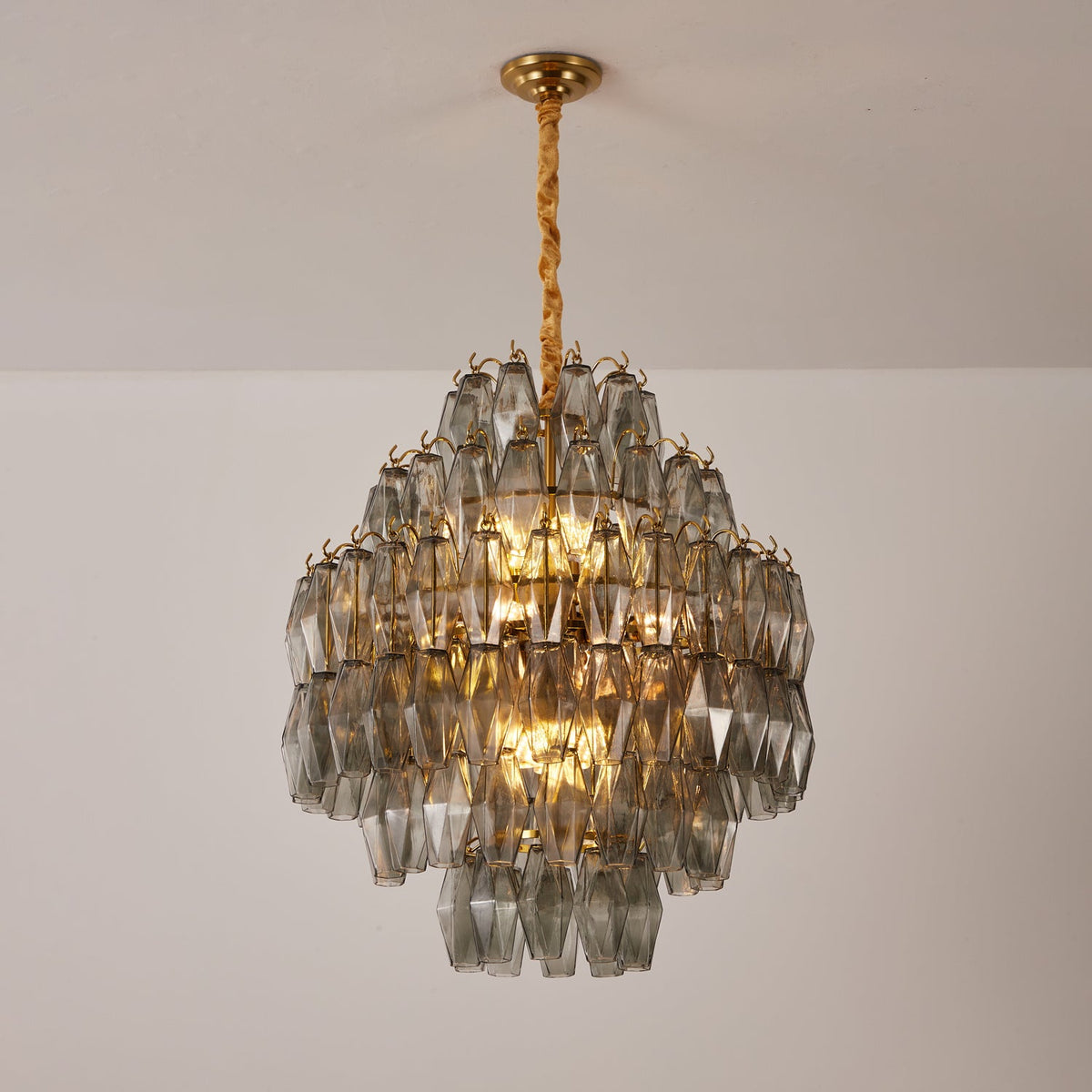 Smoke Gray Prism Round Chandelier in Gold Finish