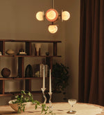 Snowflake Alabaster Orb Chandelier – Bronze & Natural Stone Pendant Light