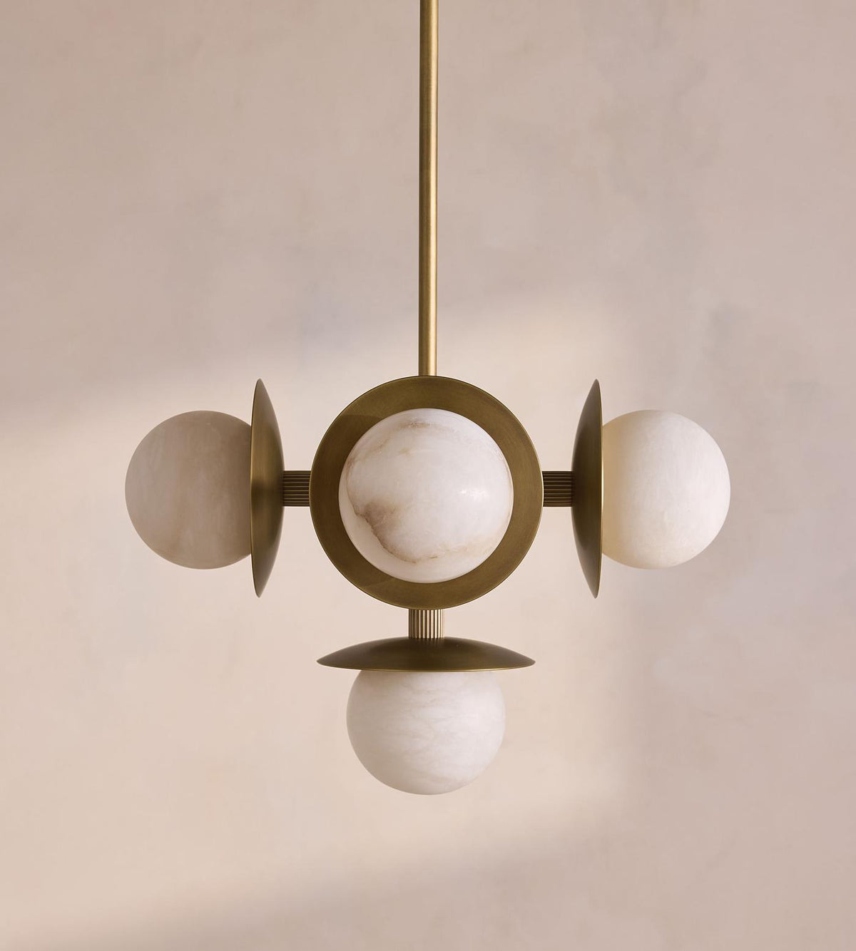 Snowflake Alabaster Orb Chandelier – Bronze & Natural Stone Pendant Light