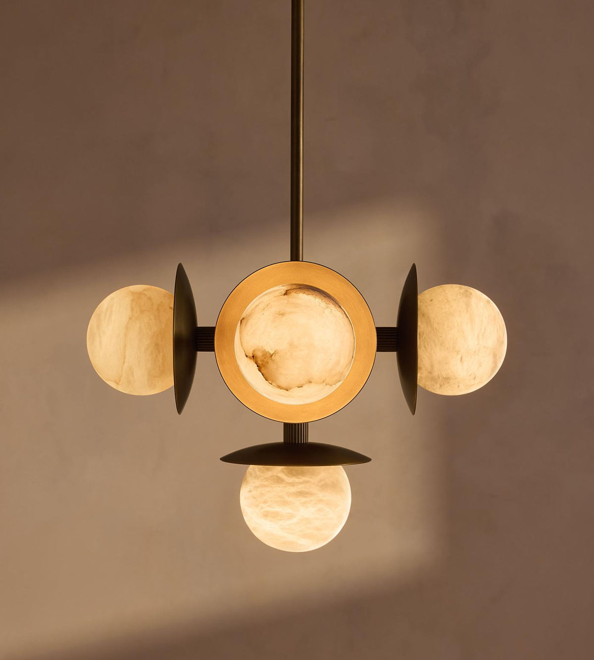 Snowflake Alabaster Orb Chandelier – Bronze & Natural Stone Pendant Light