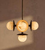 Snowflake Alabaster Orb Chandelier – Bronze & Natural Stone Pendant Light
