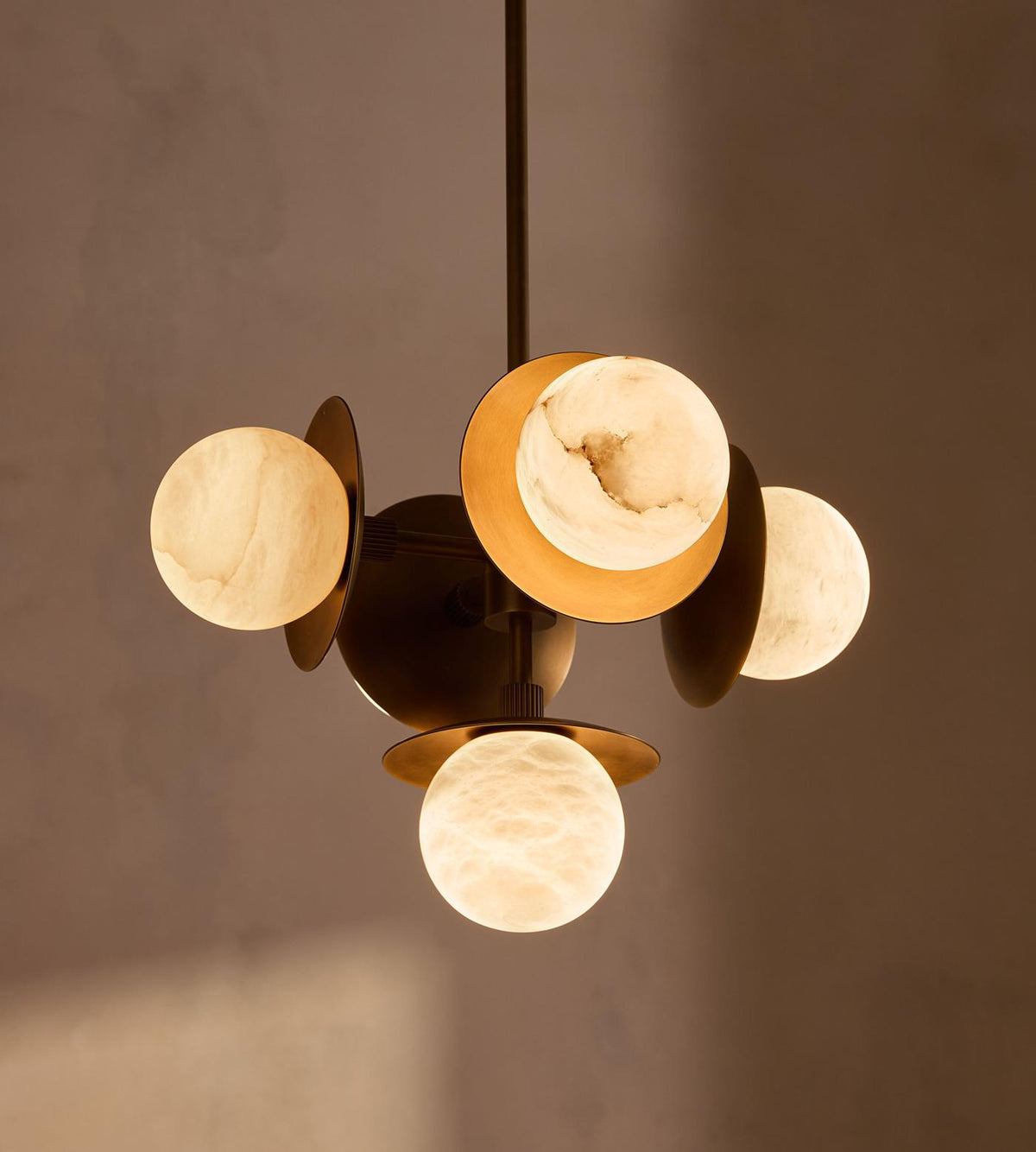 Snowflake Alabaster Orb Chandelier – Bronze & Natural Stone Pendant Light