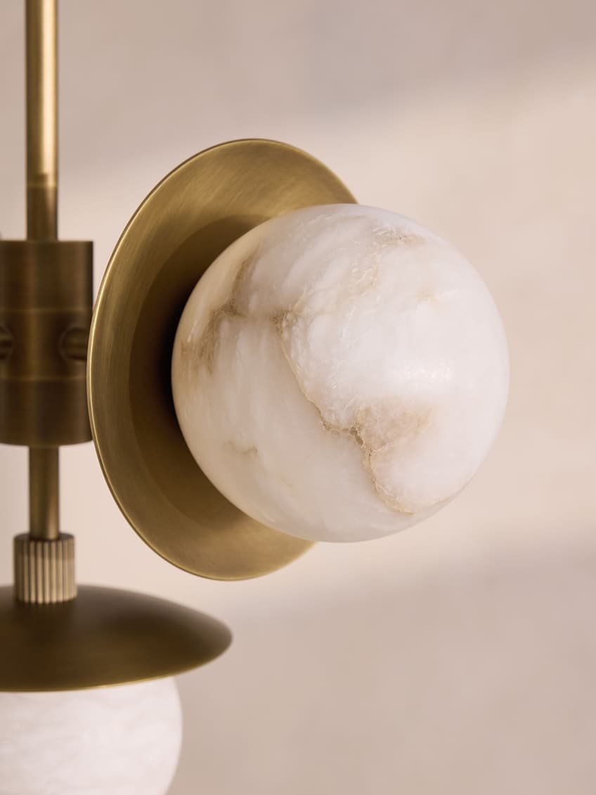 Snowflake Alabaster Orb Chandelier – Bronze & Natural Stone Pendant Light