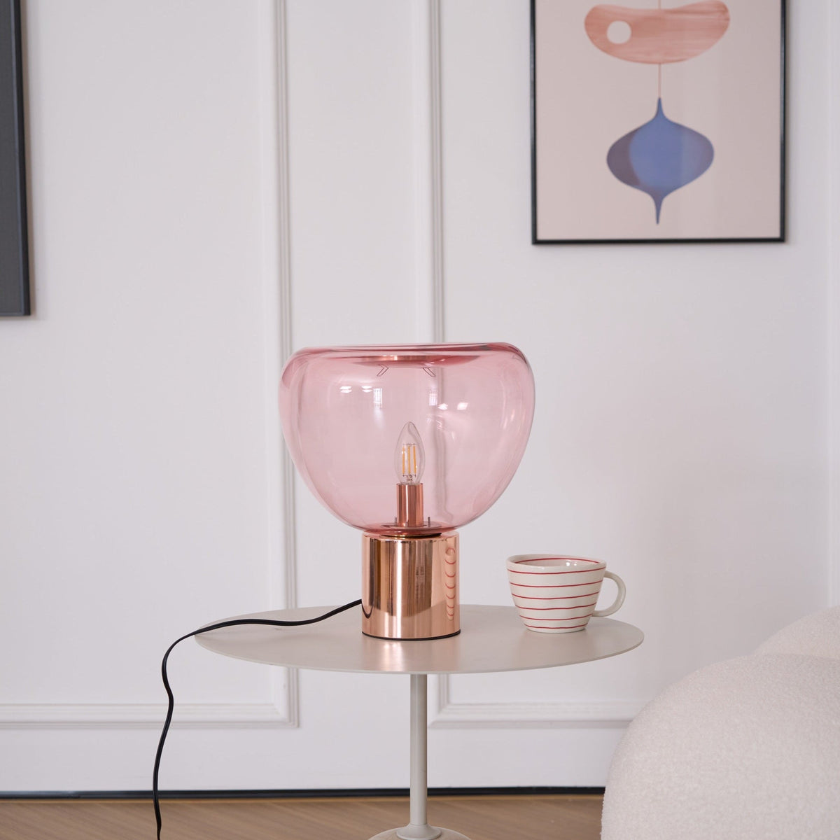 Sculptural Hand-Blown Glass Table Lamp with Mirrored Metal Base