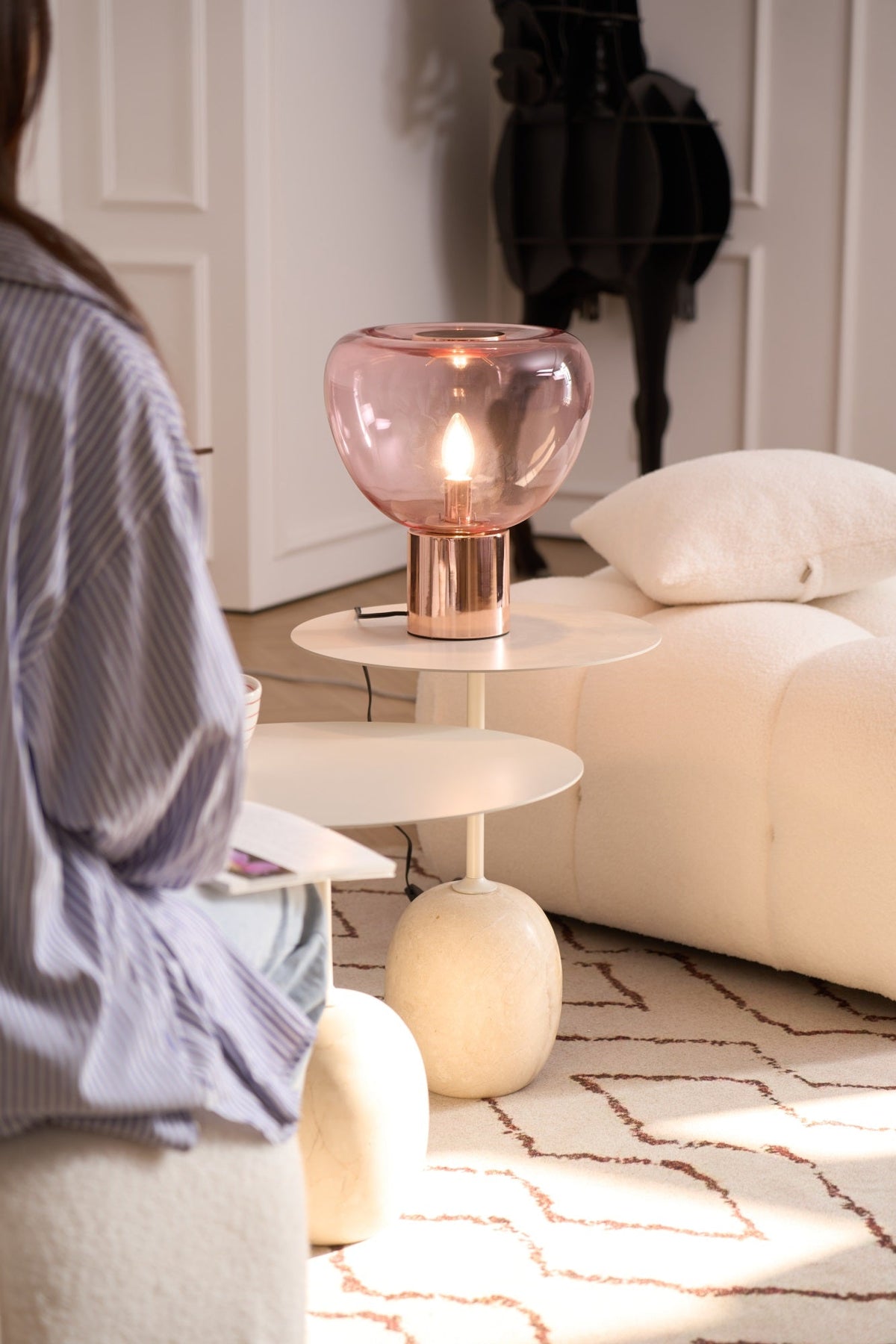 Sculptural Hand-Blown Glass Table Lamp with Mirrored Metal Base