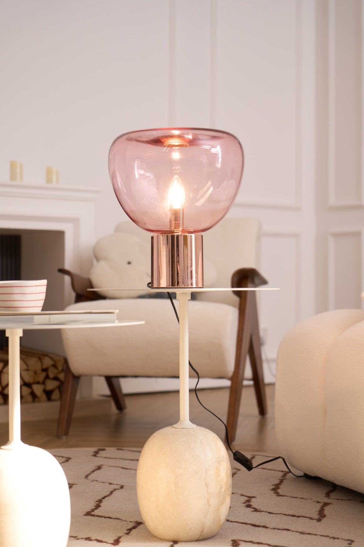 Sculptural Hand-Blown Glass Table Lamp with Mirrored Metal Base