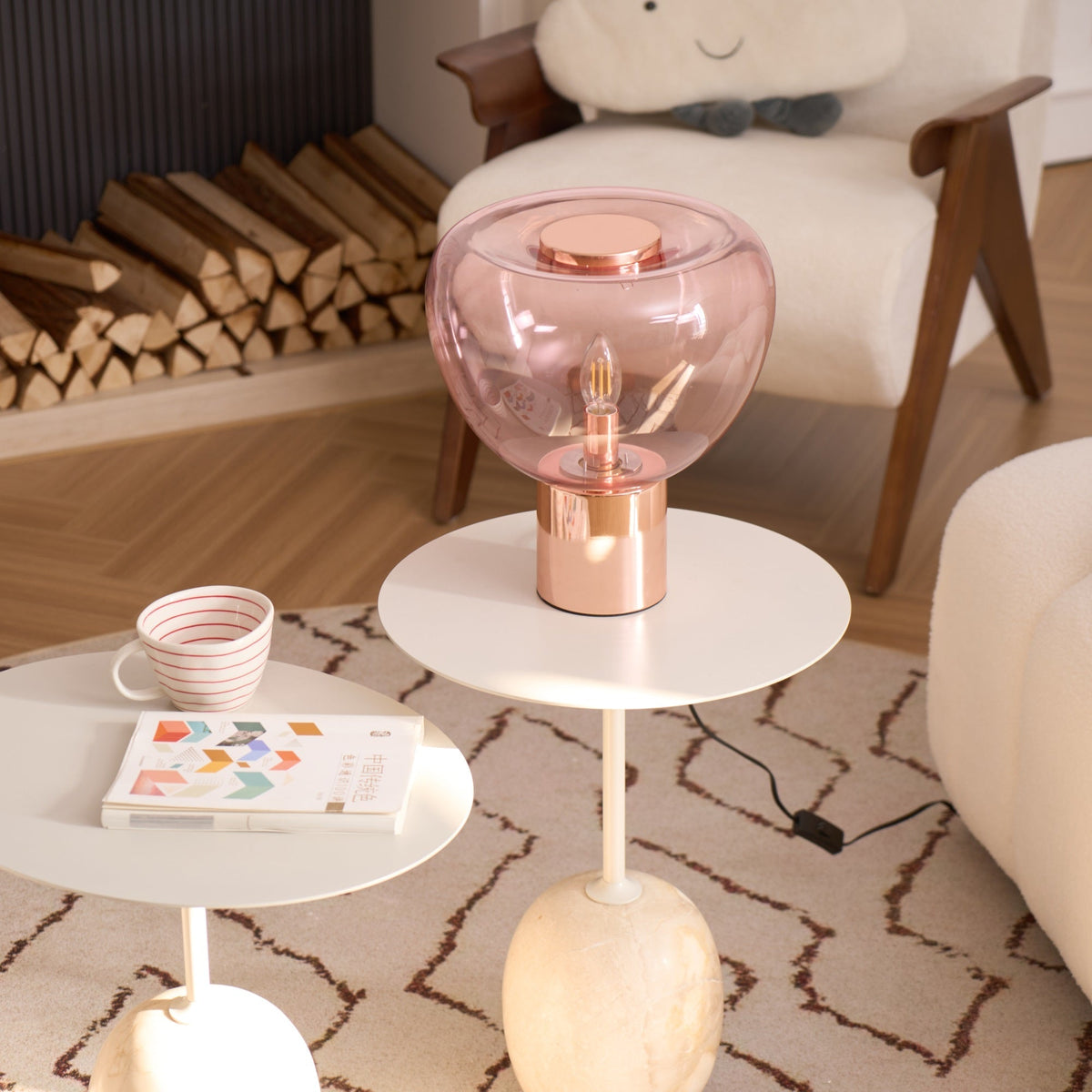 Sculptural Hand-Blown Glass Table Lamp with Mirrored Metal Base