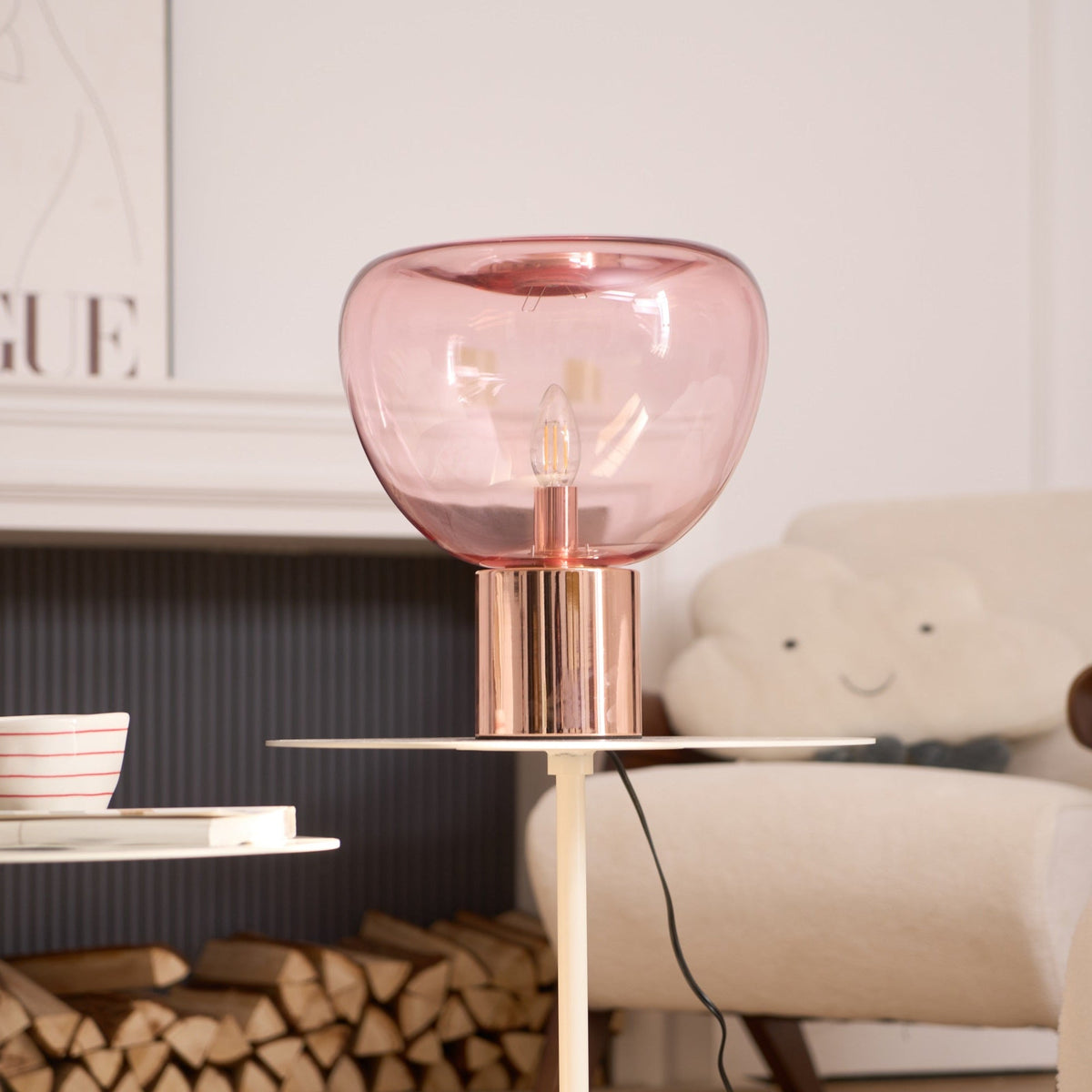 Sculptural Hand-Blown Glass Table Lamp with Mirrored Metal Base