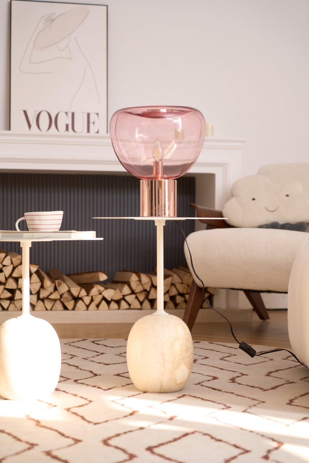 Sculptural Hand-Blown Glass Table Lamp with Mirrored Metal Base