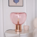 Sculptural Hand-Blown Glass Table Lamp with Mirrored Metal Base