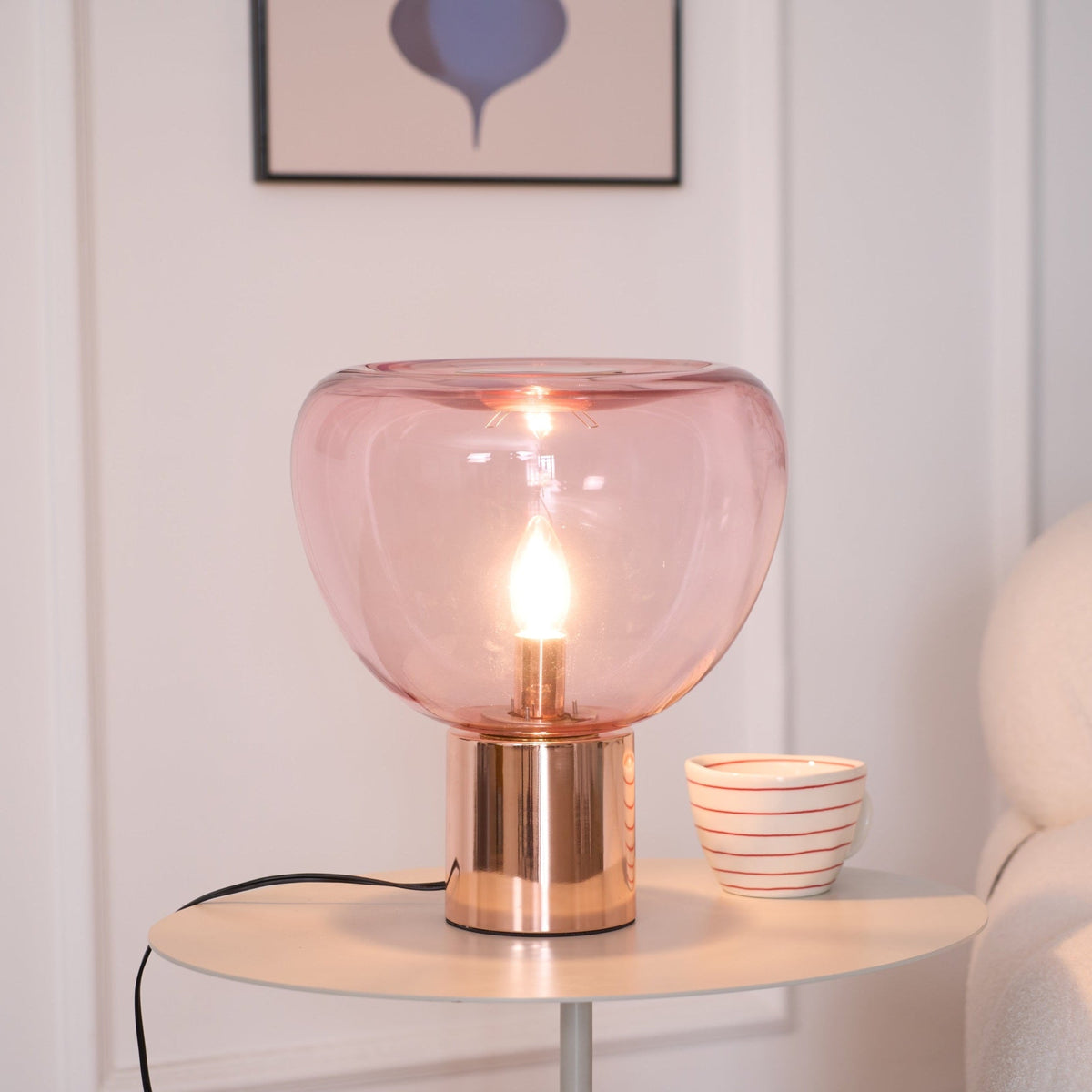 Sculptural Hand-Blown Glass Table Lamp with Mirrored Metal Base