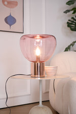 Sculptural Hand-Blown Glass Table Lamp with Mirrored Metal Base