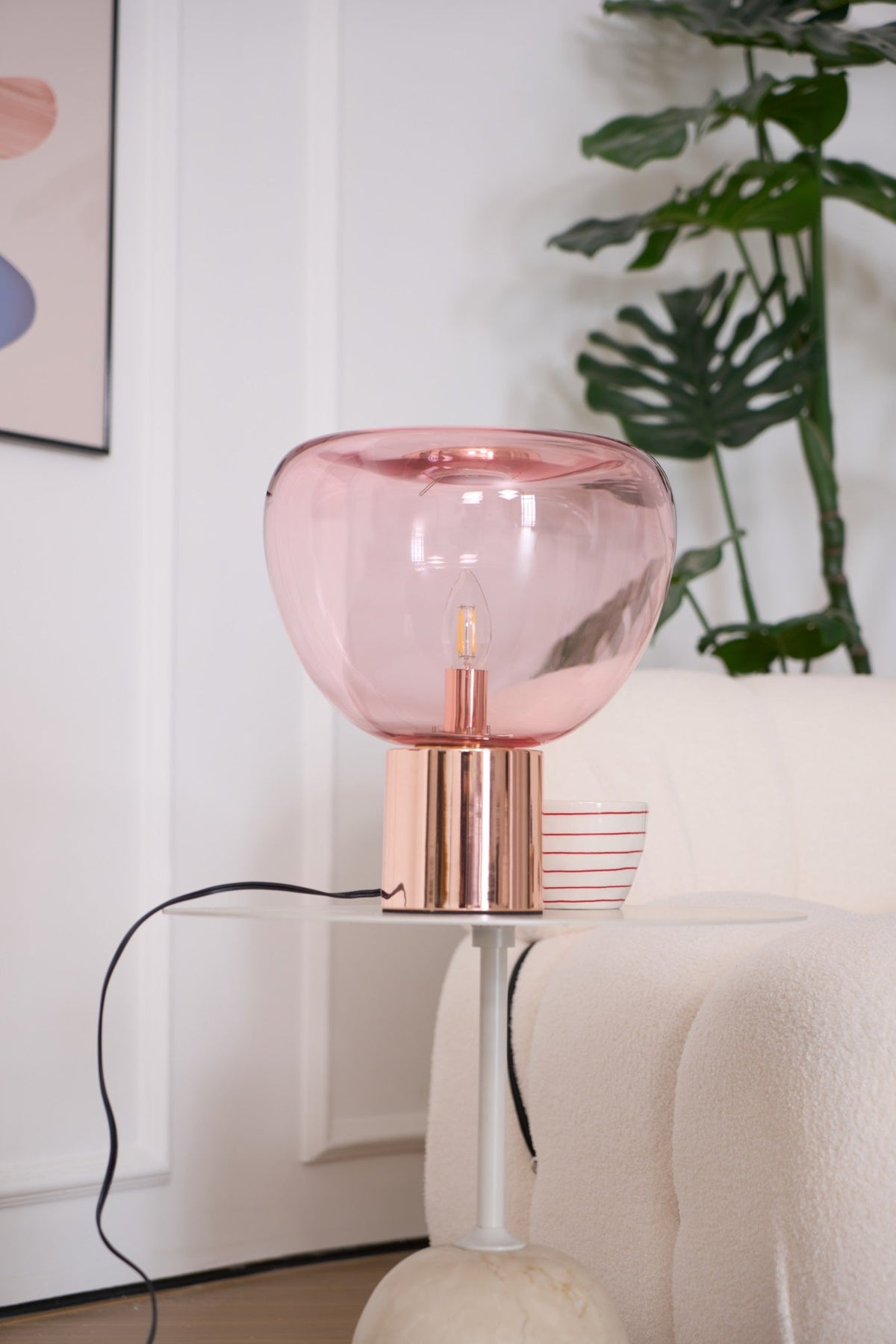Sculptural Hand-Blown Glass Table Lamp with Mirrored Metal Base