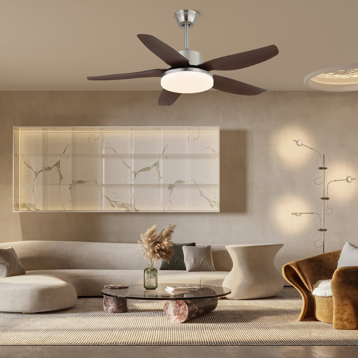 Sofia Ceiling Fan Light with LED Illumination and Wooden Blades