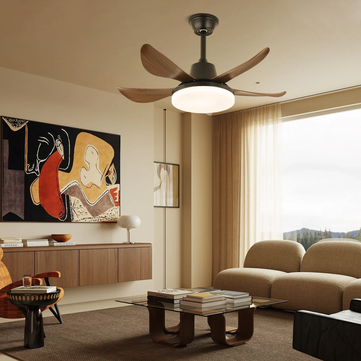Lucas Ceiling Fan Light with LED Illumination and Walnut Blades