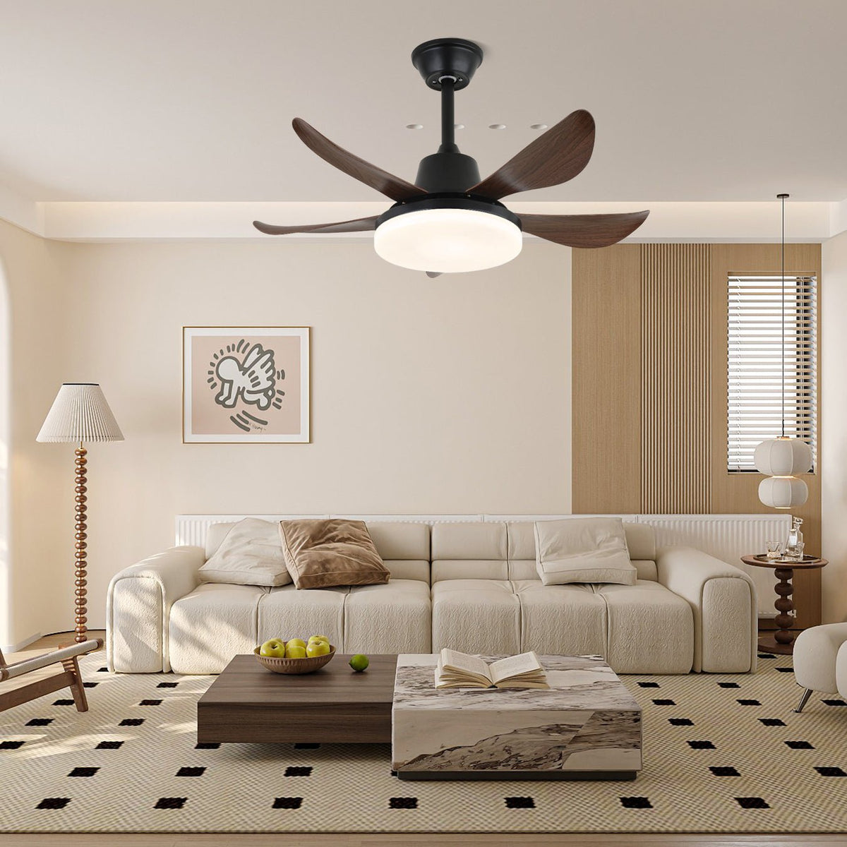 Lucas Ceiling Fan Light with LED Illumination and Walnut Blades