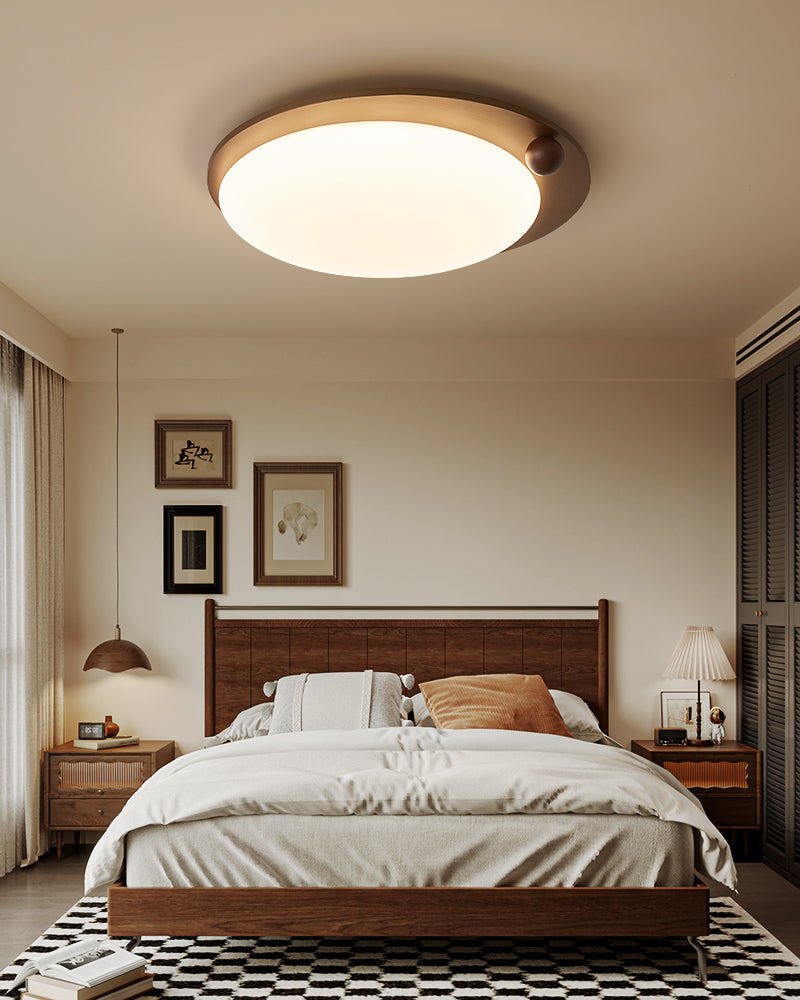 Walnut Wood Accent LED Flush Mount Ceiling Light