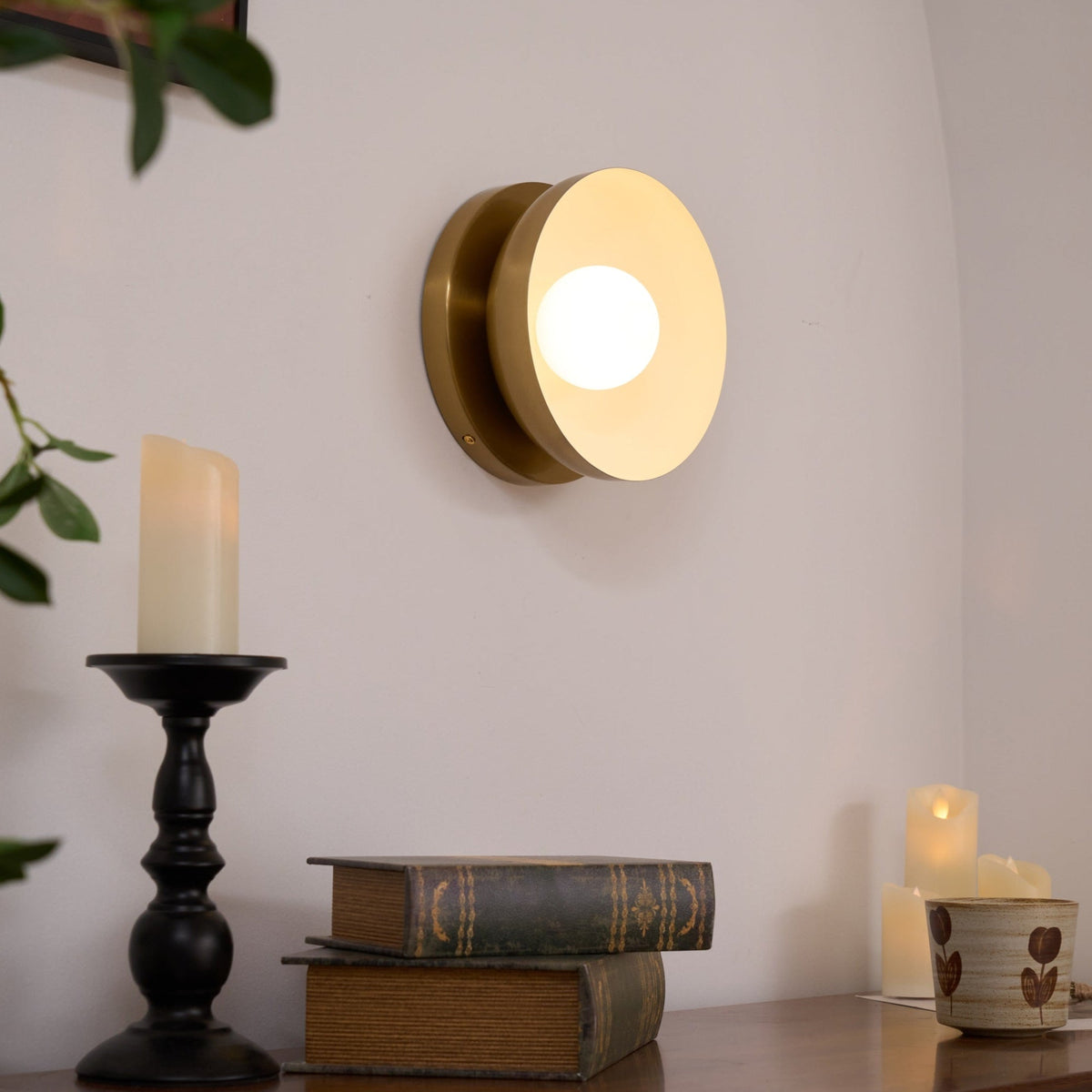 Solar Eclipse Brass Wall Sconce with Glass Shade for Modern Interiors