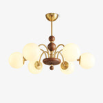 Solara Globe Chandelier – Mid-Century Modern Wood & Brass Pendant Light