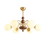 Solara Globe Chandelier – Mid-Century Modern Wood & Brass Pendant Light