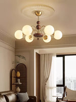 Solara Globe Chandelier – Mid-Century Modern Wood & Brass Pendant Light