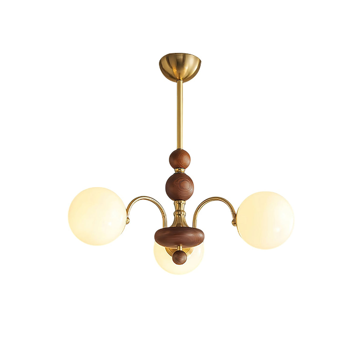 Solara Globe Chandelier – Mid-Century Modern Wood & Brass Pendant Light