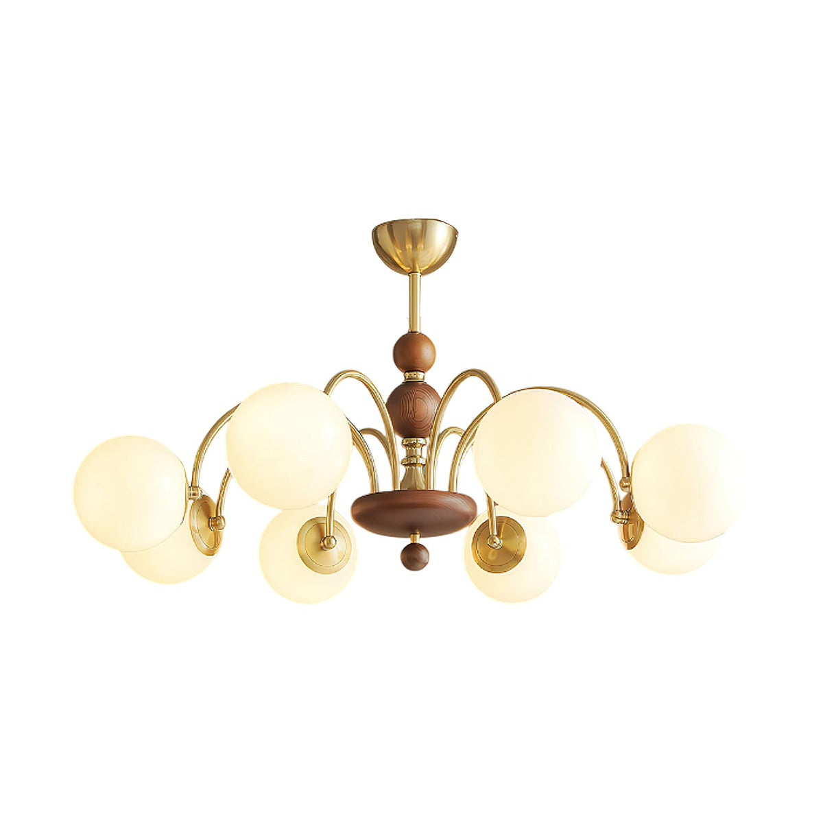 Solara Globe Chandelier – Mid-Century Modern Wood & Brass Pendant Light