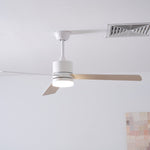 Solara Drift Ceiling Fan with Integrated LED Light in Natural Wood and White
