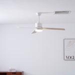Solara Drift Ceiling Fan with Integrated LED Light in Natural Wood and White