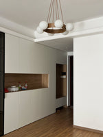 Solara Ring Chandelier with Wood Accents and Glass Globes