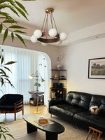 Solara Ring Chandelier with Wood Accents and Glass Globes
