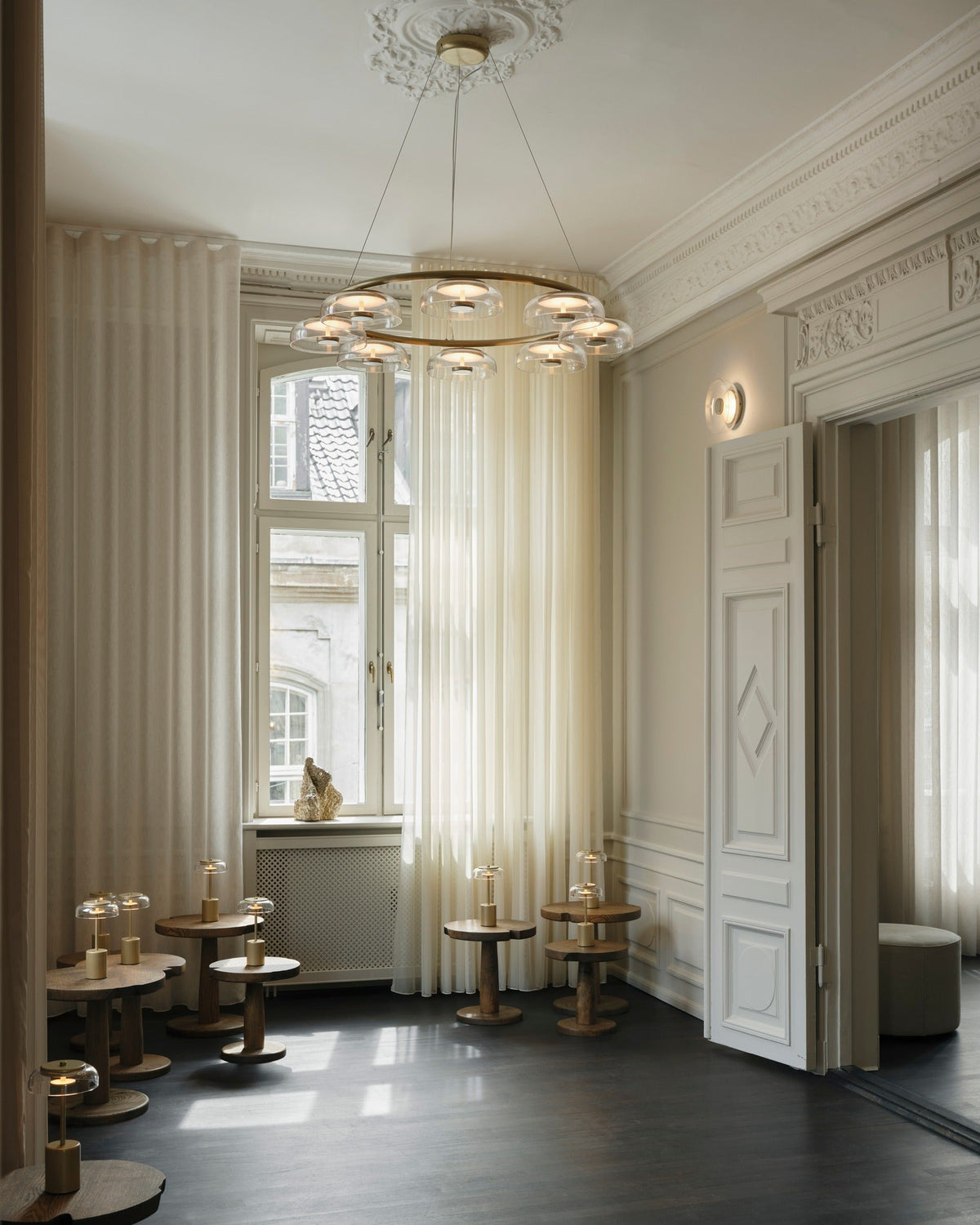 Solara LED Chandelier in Brass and Glass for Modern Interiors