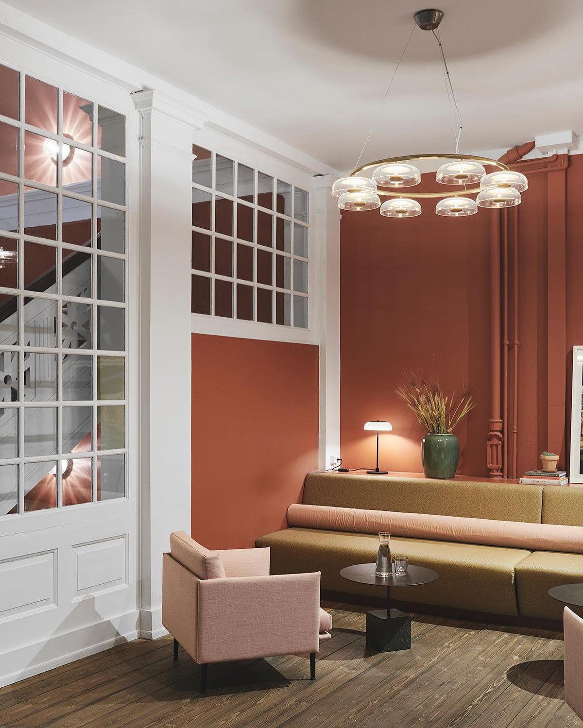 Solara LED Chandelier in Brass and Glass for Modern Interiors