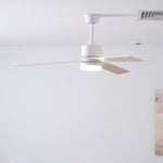 Solara Drift Ceiling Fan with Integrated LED Light in Natural Wood and White