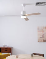 Solara Drift Ceiling Fan with Integrated LED Light in Natural Wood and White