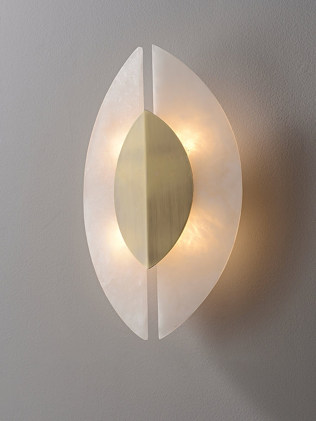 Solari Alabaster Leaf Wall Sconce in Brass and White Alabaster