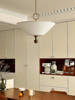 Solaria Pleated Fabric Pendant Light in Gold and Walnut for Dining and Living Spaces