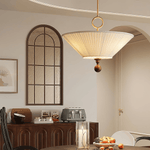 Solaria Pleated Fabric Pendant Light in Gold and Walnut for Dining and Living Spaces
