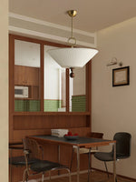 Solaria Pleated Fabric Pendant Light in Gold and Walnut for Dining and Living Spaces