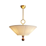 Solaria Pleated Fabric Pendant Light in Gold and Walnut for Dining and Living Spaces