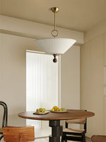 Solaria Pleated Fabric Pendant Light in Gold and Walnut for Dining and Living Spaces